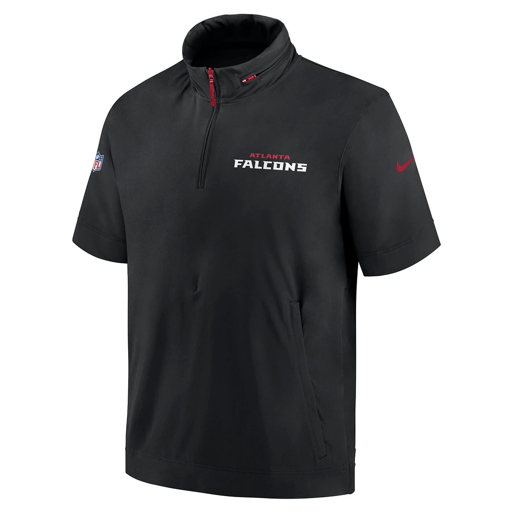 Men's Nike Black Atlanta Falcons 2024 Sideline Coach Short Sleeve Half-Zip Hoodie Jacket