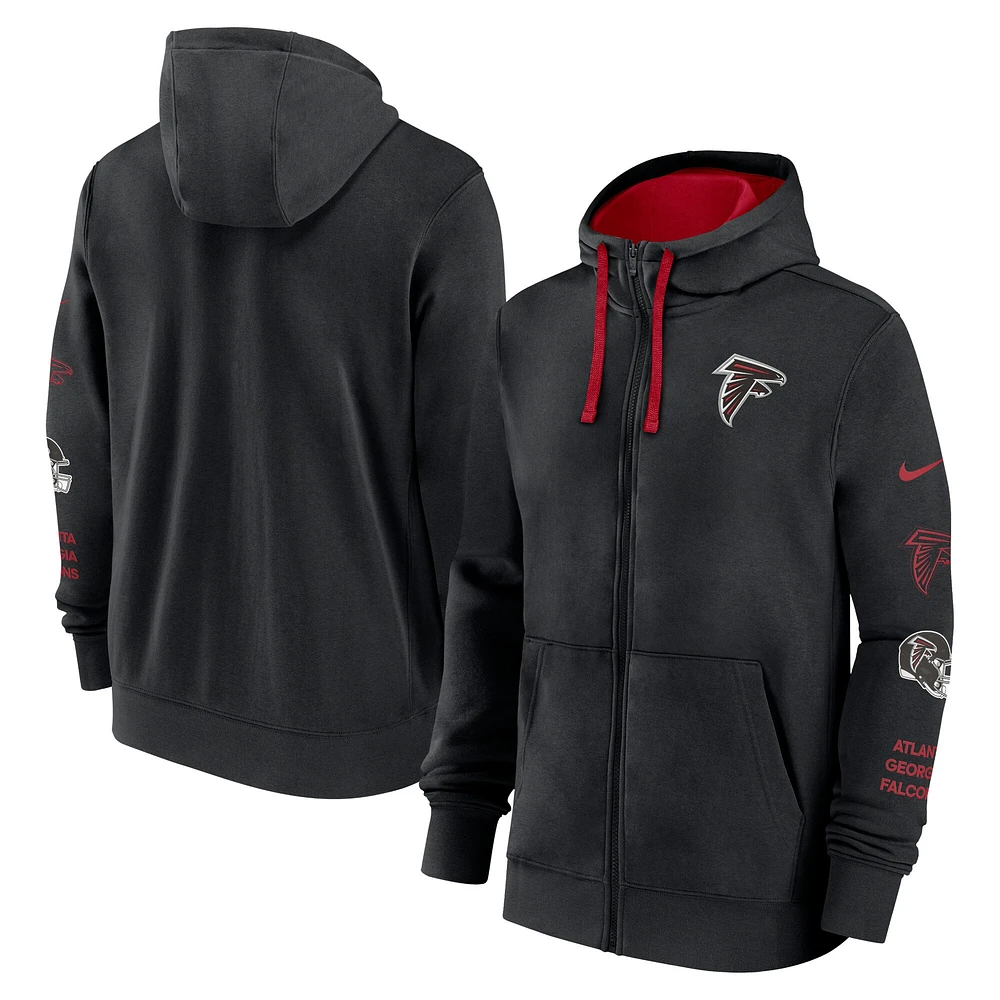 Veste à capuche entièrement zippée Nike Atlanta Falcons Club pour homme, noire