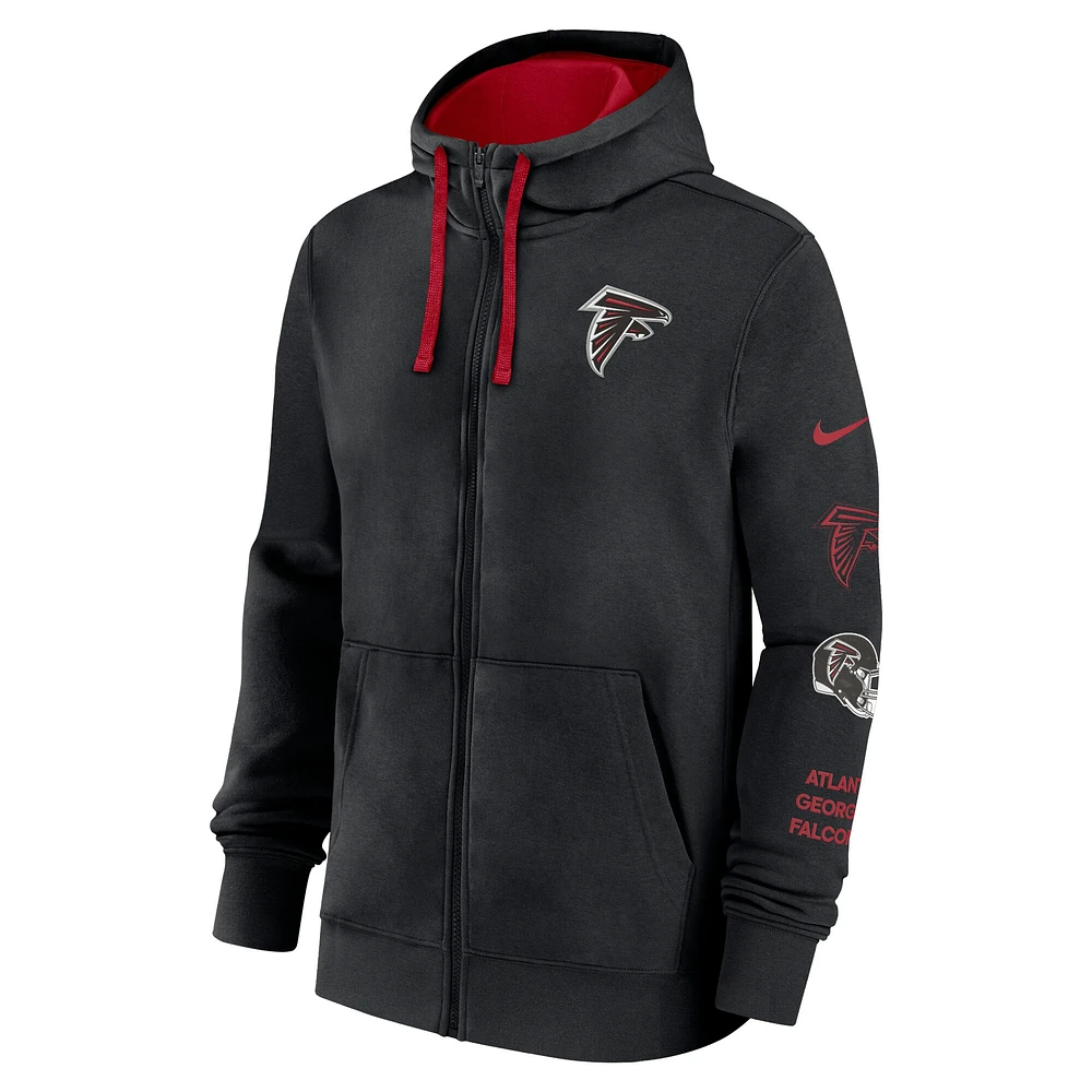 Veste à capuche entièrement zippée Nike Atlanta Falcons Club pour homme, noire