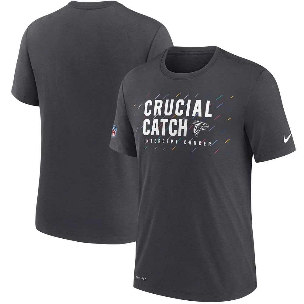 T-shirt Nike Charcoal Atlanta Falcons NFL Crucial Catch Performance pour homme