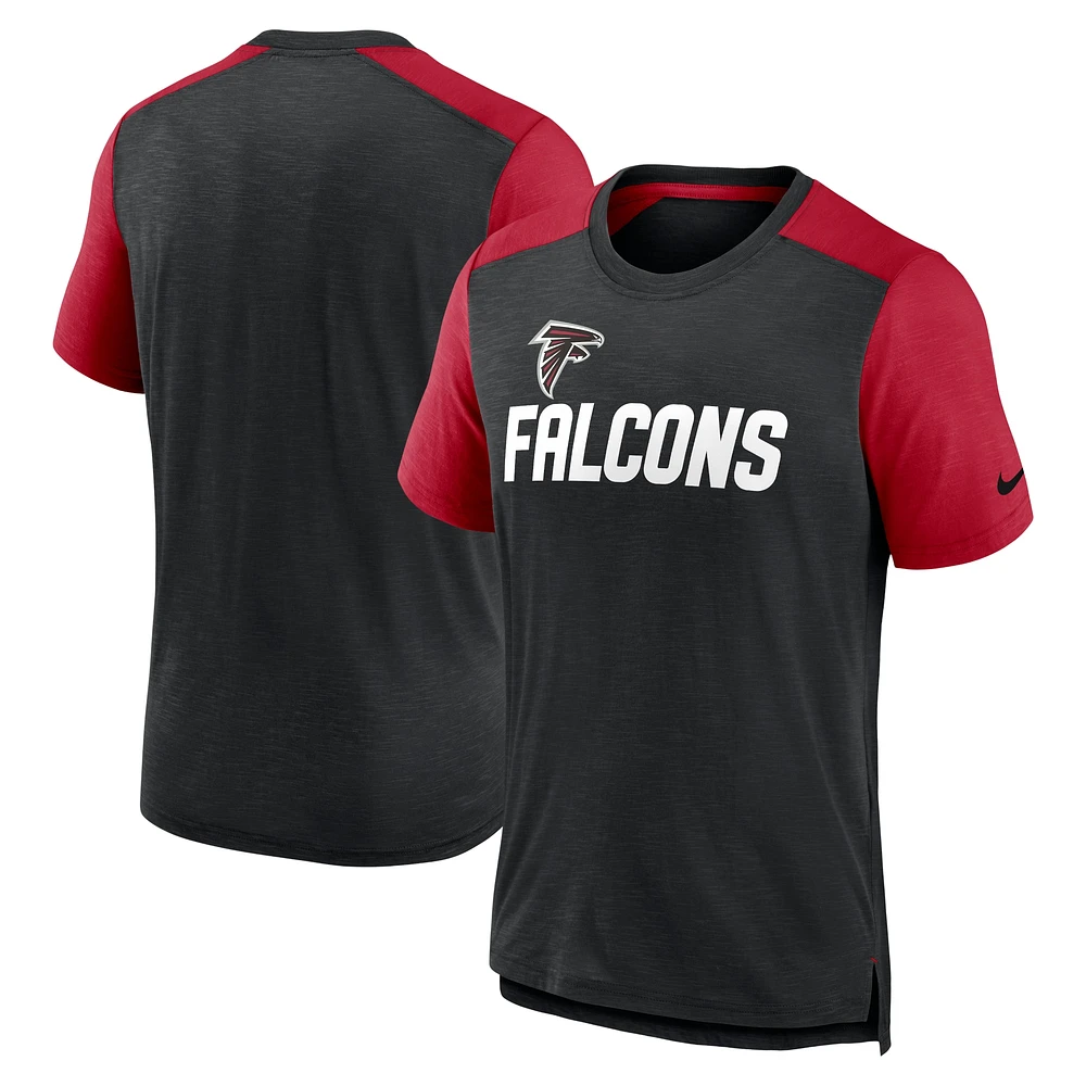 T-shirt avec nom de l'équipe des Falcons d'Atlanta Nike pour homme, noir chiné/rouge chiné