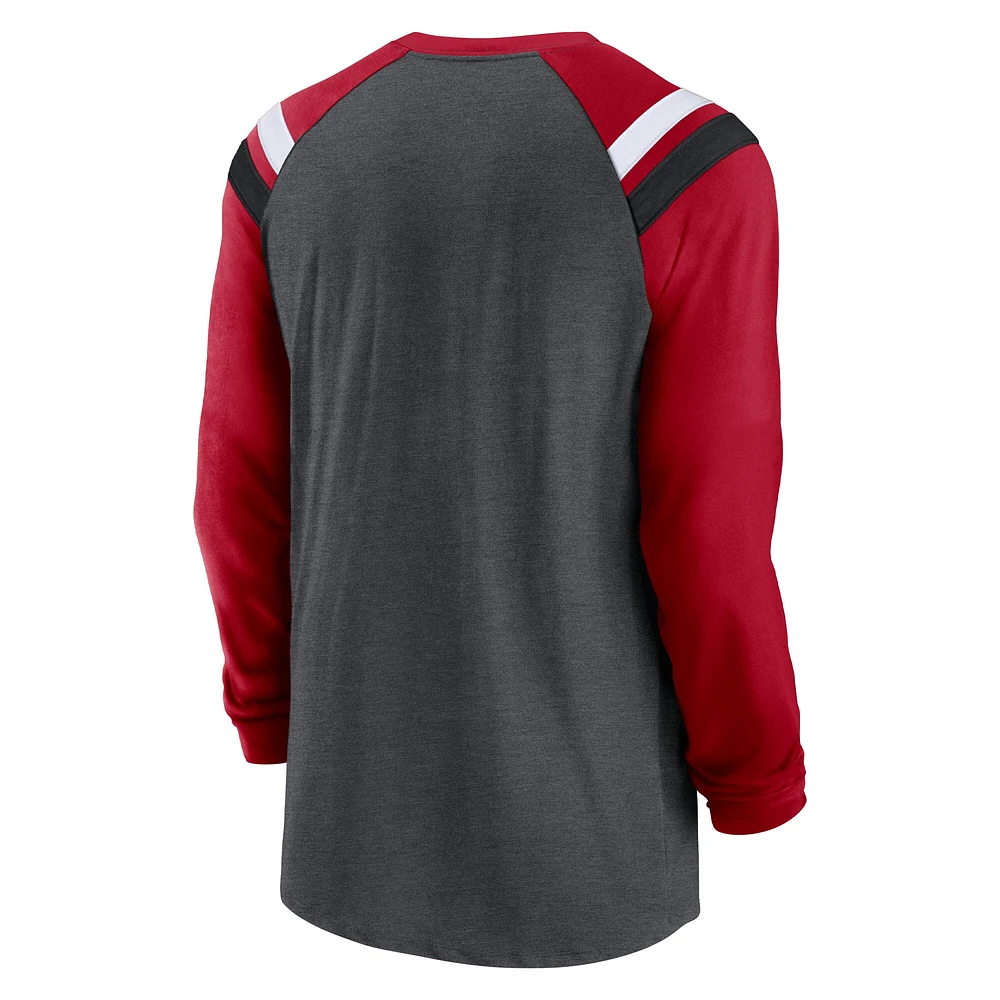 T-shirt à manches longues raglan athlétique tri-mélange anthracite chiné/rouge Atlanta Falcons Nike pour homme