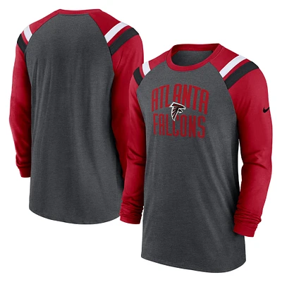 Men's Nike Heathered Charcoal/Red Atlanta Falcons Tri-Blend Raglan Athletic Long Sleeve Fashion T-Shirt