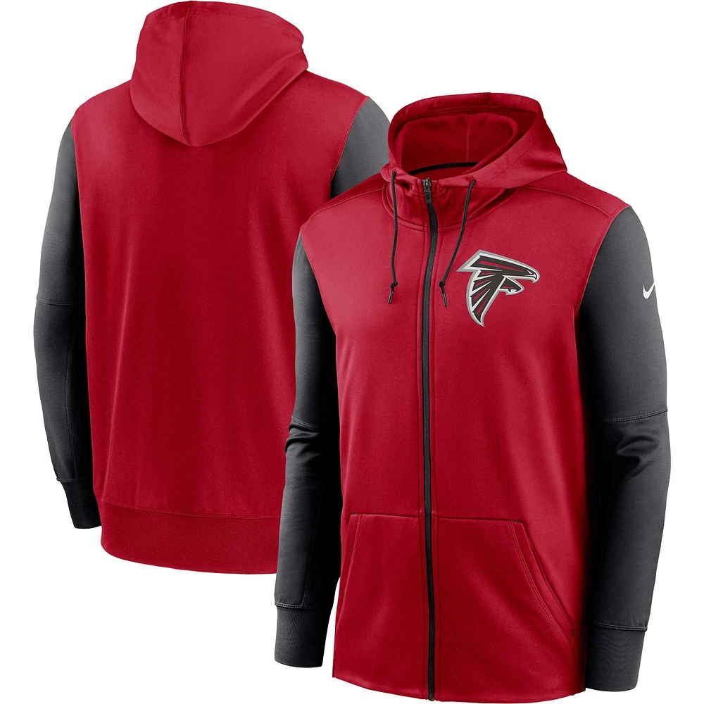 Sweat à capuche entièrement zippé Nike Atlanta Falcons Performance pour homme, rouge