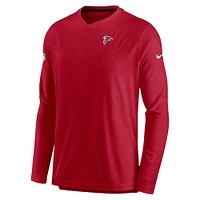 T-shirt de performance à manches longues et col en V pour homme Nike Atlanta Falcons Sideline Coach Chevron Lock Up rouge