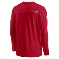 T-shirt de performance à manches longues et col en V pour homme Nike Atlanta Falcons Sideline Coach Chevron Lock Up rouge