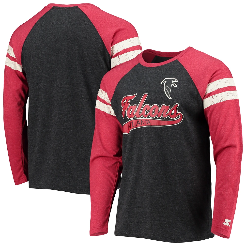 T-shirt à manches longues raglan Starter noir/rouge Atlanta Falcons Throwback League pour homme