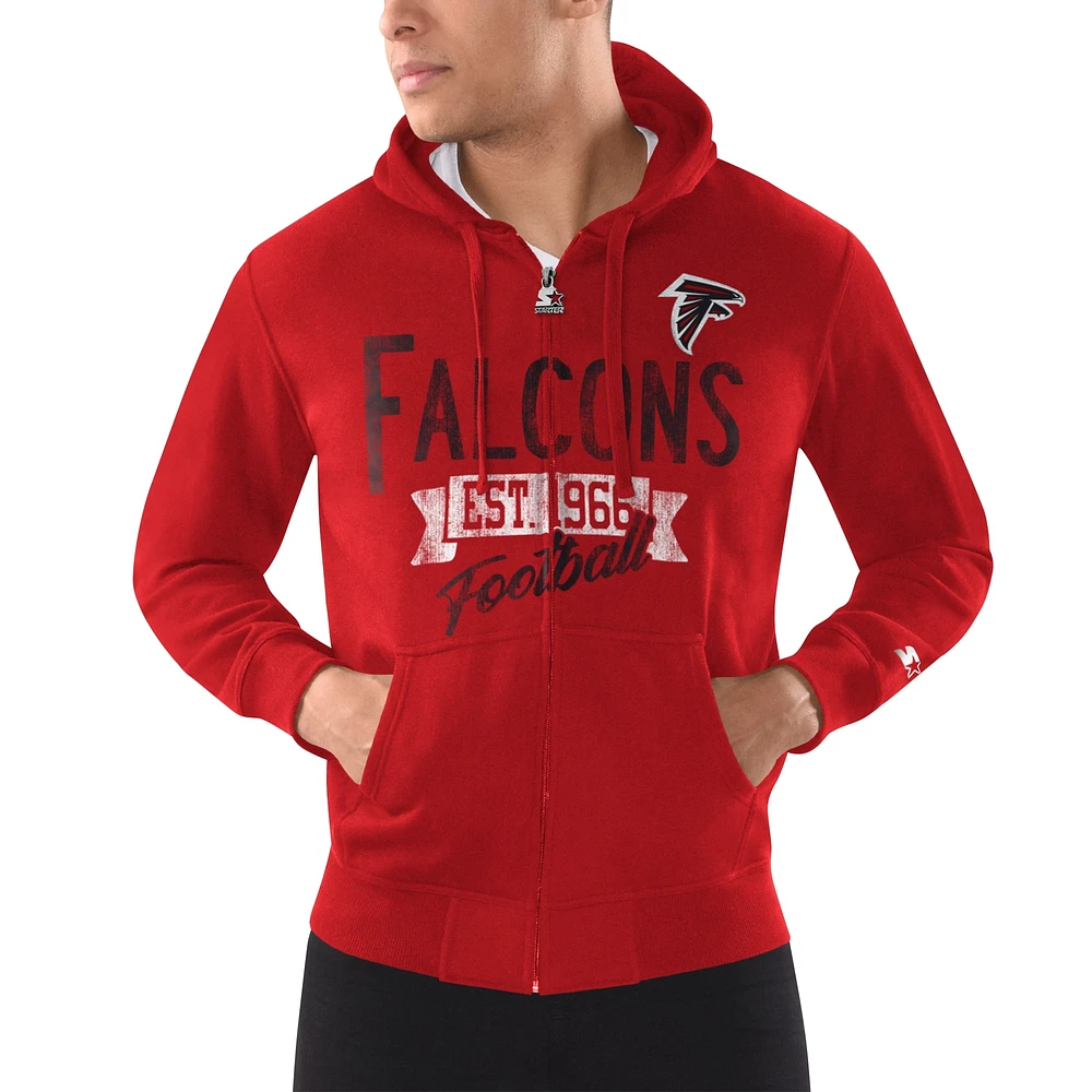 sweat à capuche d'après-saison national des Falcons d'Atlanta pour hommes, rouge, Starter, entièrement zippé