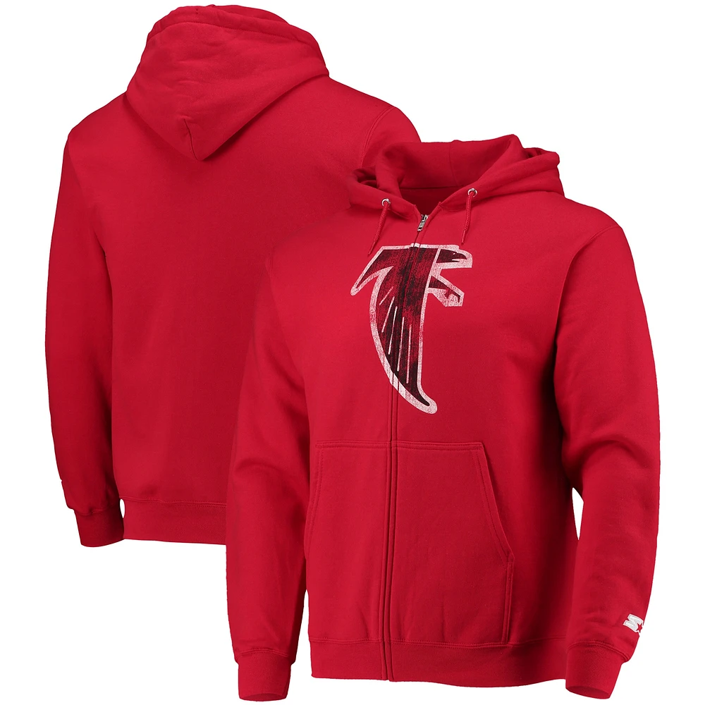 Sweat à capuche entièrement zippé Starter Red Atlanta Falcons Throwback Logo pour homme