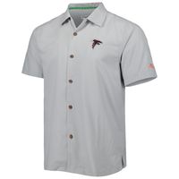 Men's Tommy Bahama Gray Atlanta Falcons Coconut Point Frondly Fan Camp IslandZone Button-Up Shirt