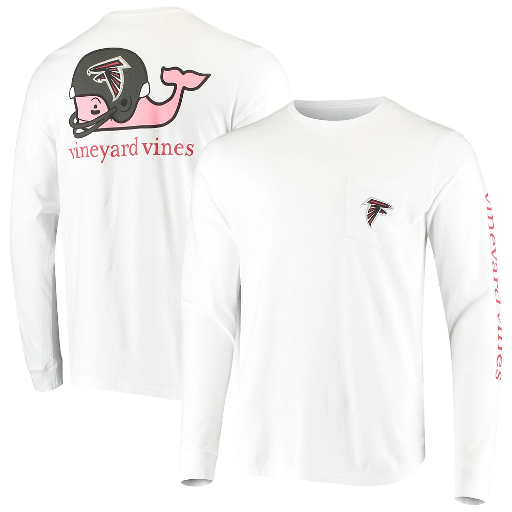 Men's Vineyard Vines White Atlanta Falcons Whale Helmet Long Sleeve T-Shirt