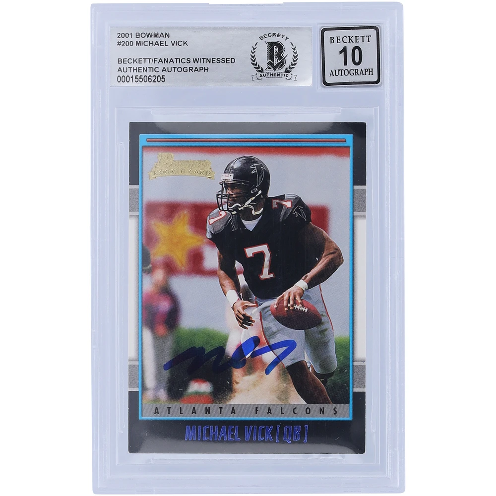 Michael Vick Atlanta Falcons Autographed 2001 Bowman #200 Beckett Fanatics Witnessed Authenticated 10 Rookie Card
