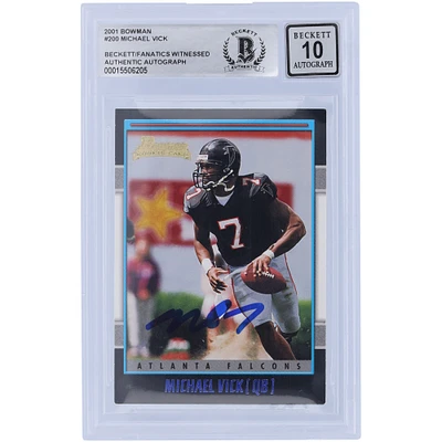 Michael Vick Atlanta Falcons Autographed 2001 Bowman #200 Beckett Fanatics Witnessed Authenticated 10 Rookie Card