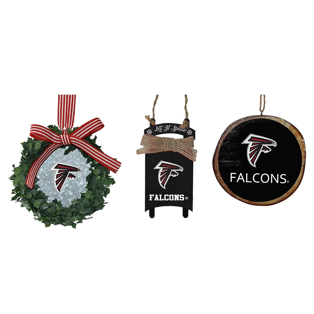 The Memory Company Atlanta Falcons Three-Pack Wreath, Sled & Circle Ornament Set