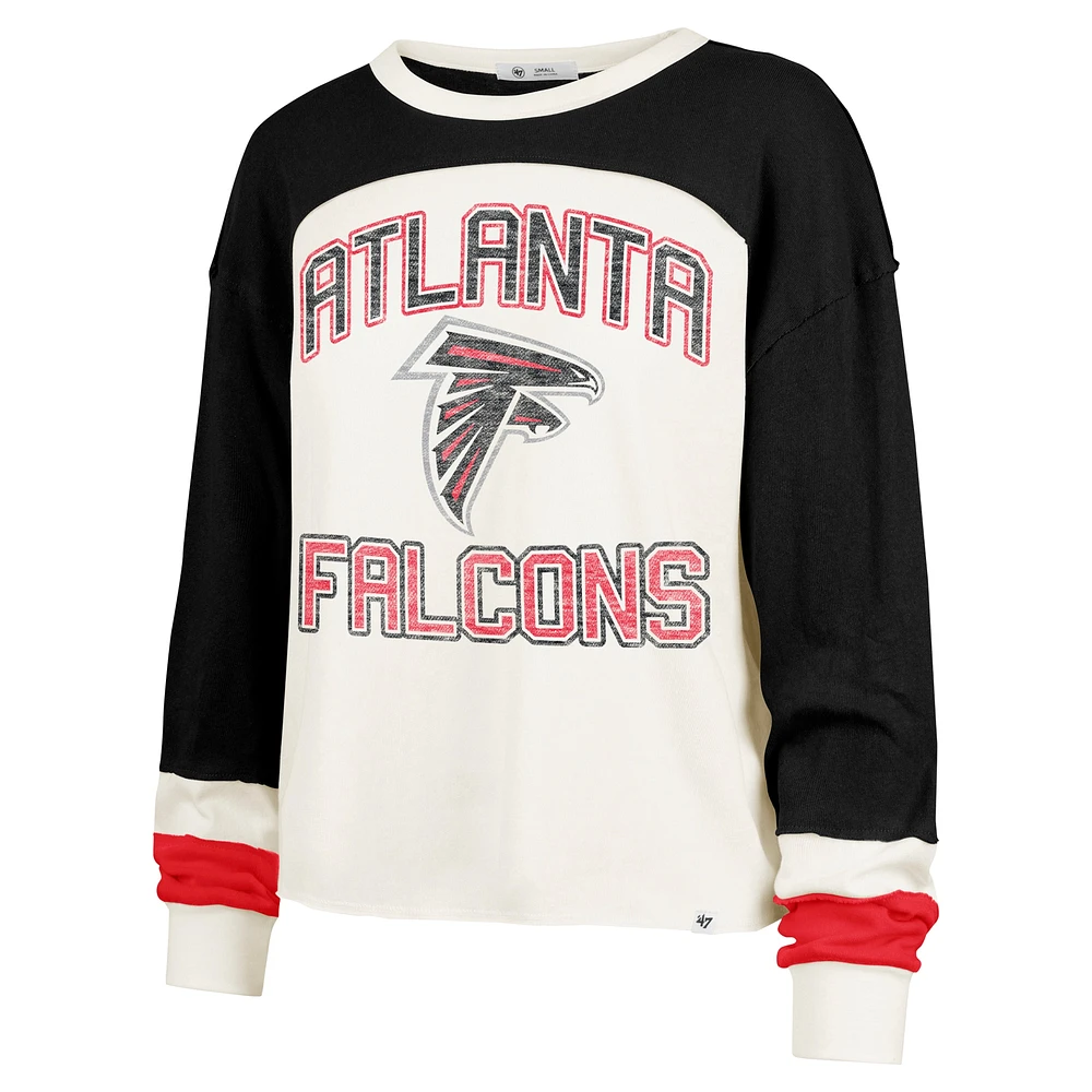 Women's '47 Cream Atlanta Falcons Double Header Curve Raglan Long Sleeve Crop Top