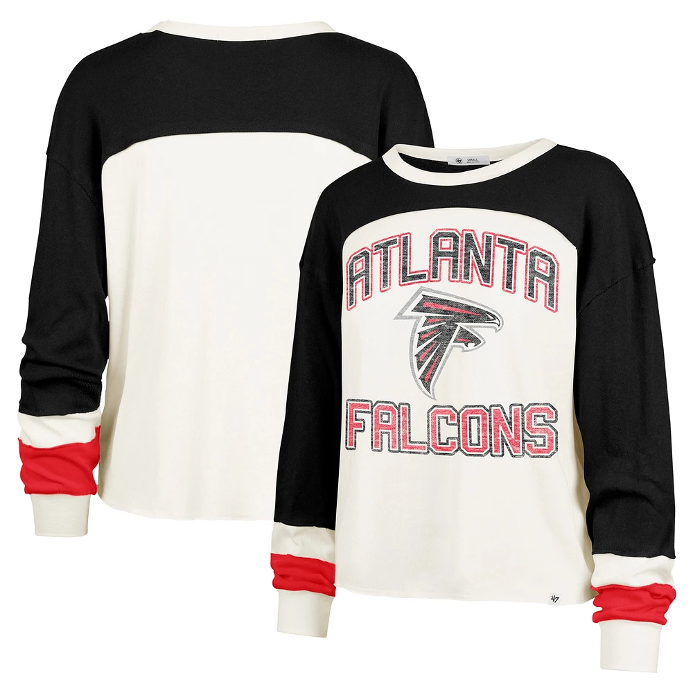 Women's '47 Cream Atlanta Falcons Double Header Curve Raglan Long Sleeve Crop Top