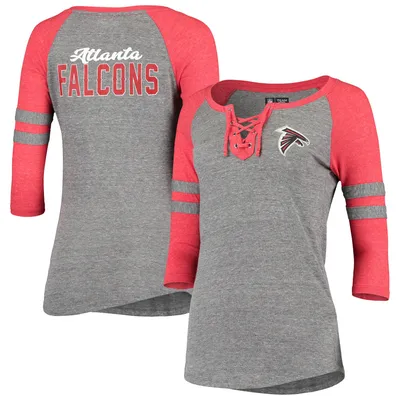 Atlanta Falcons 5th & Ocean by New Era Women's Lace-Up Tri-Blend Raglan 3/4-Sleeve T-Shirt - Gray