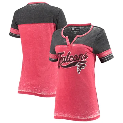 Atlanta Falcons 5th & Ocean by New Era Women's Burnout Wash Stripe V-Neck T-Shirt - Red