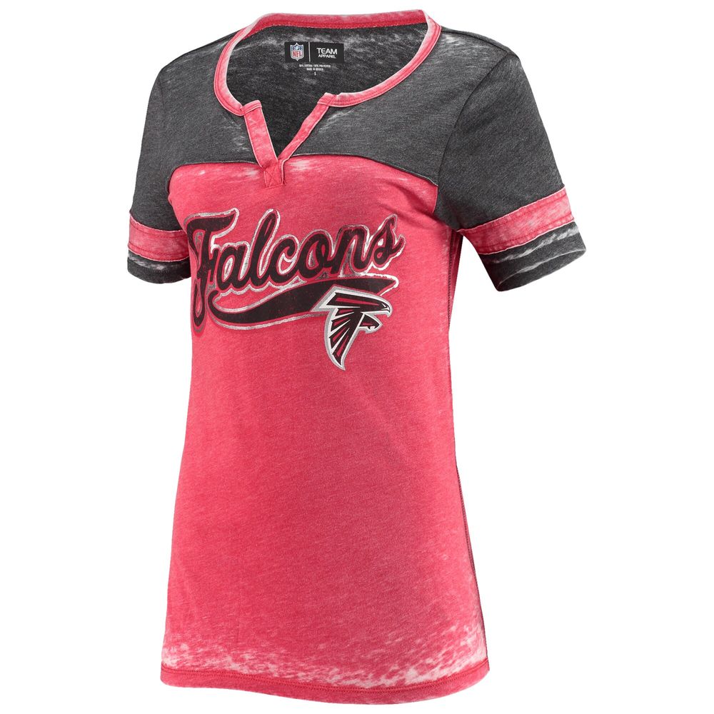 Women's 5th & Ocean by New Era Red Atlanta Falcons Burnout Wash Stripe V-Neck T-Shirt