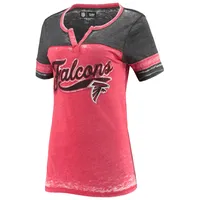 T-shirt 5th & Ocean by New Era Atlanta Falcons rouge délavé à rayures et col en V pour femme