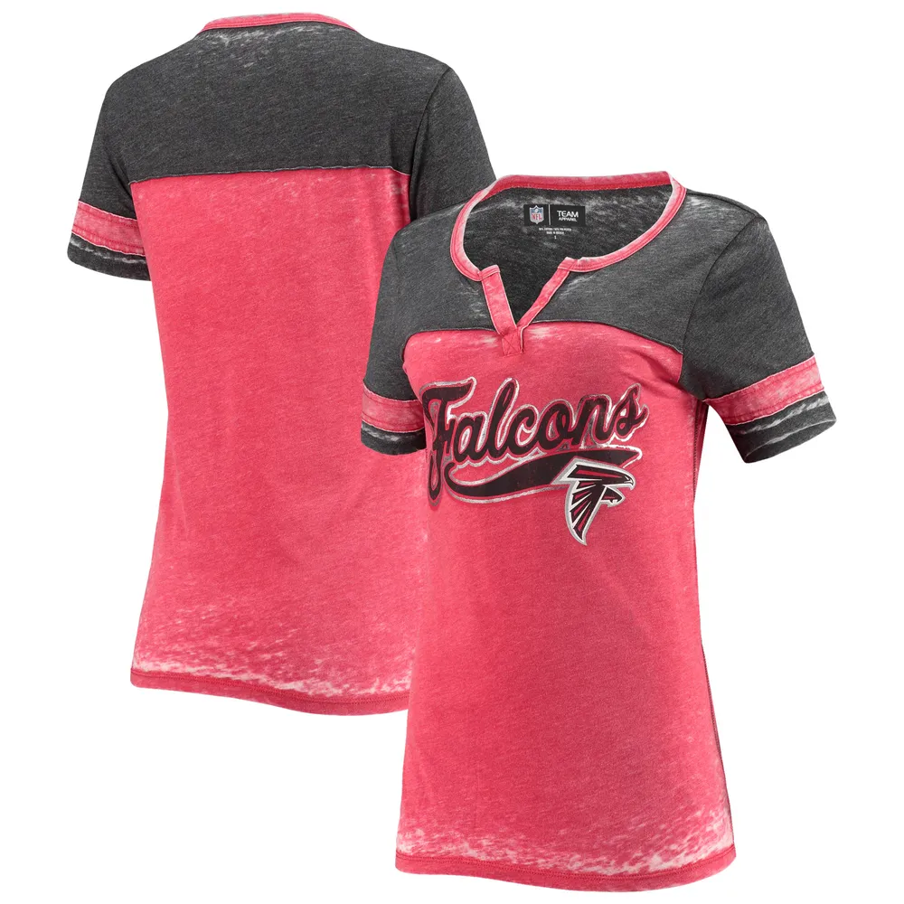 T-shirt 5th & Ocean by New Era Atlanta Falcons rouge délavé à rayures et col en V pour femme