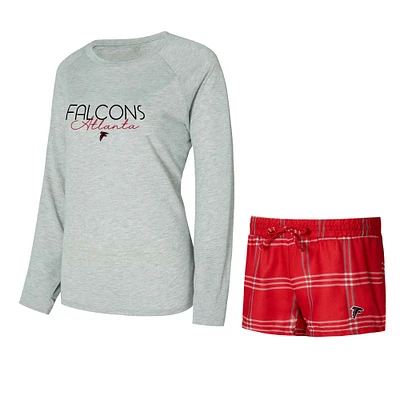 Ensemble t-shirt à manches longues et short raglan pour femme Concepts Sport rouge/gris des Atlanta Falcons