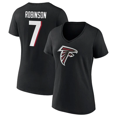 T-shirt noir à col en V avec nom et numéro d'icône des Falcons d'Atlanta Fanatics Bijan Robinson pour femmes