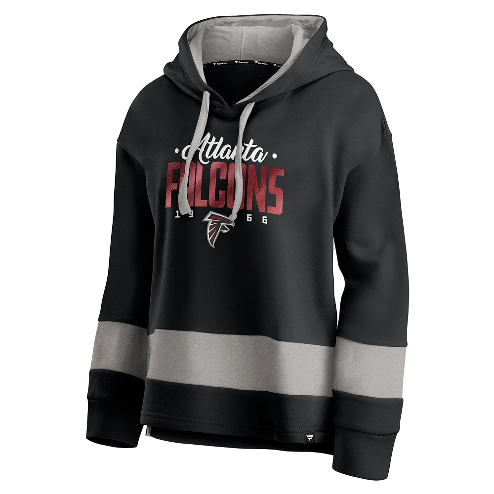 Women's Fanatics Black/Gray Atlanta Falcons Huddle Up Fundamental Fleece Color Block Pullover Hoodie