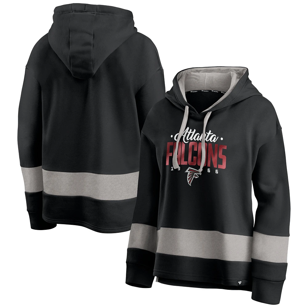 Women's Fanatics Black/Gray Atlanta Falcons Huddle Up Fundamental Fleece Color Block Pullover Hoodie
