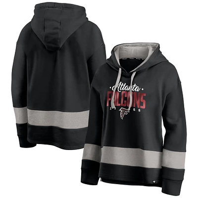 Women's Fanatics Black/Gray Atlanta Falcons Huddle Up Fundamental Fleece Color Block Pullover Hoodie