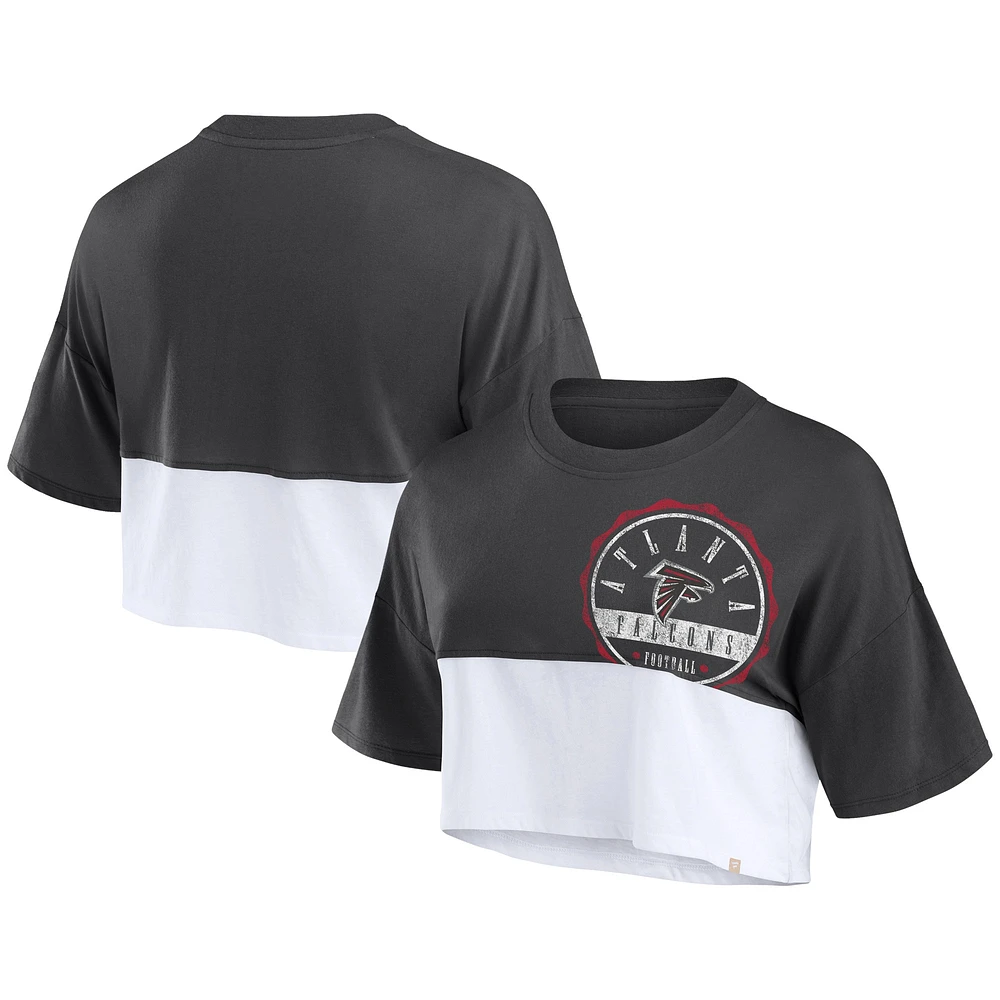 Women's Fanatics Black/White Atlanta Falcons Boxy Color Split Cropped T-Shirt