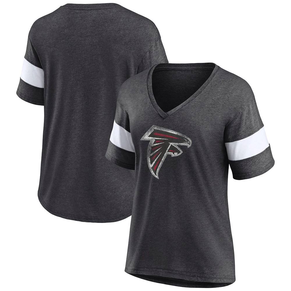 T-shirt à col en V mélange de trois couleurs chiné anthracite/blanc des Falcons d'Atlanta pour femme