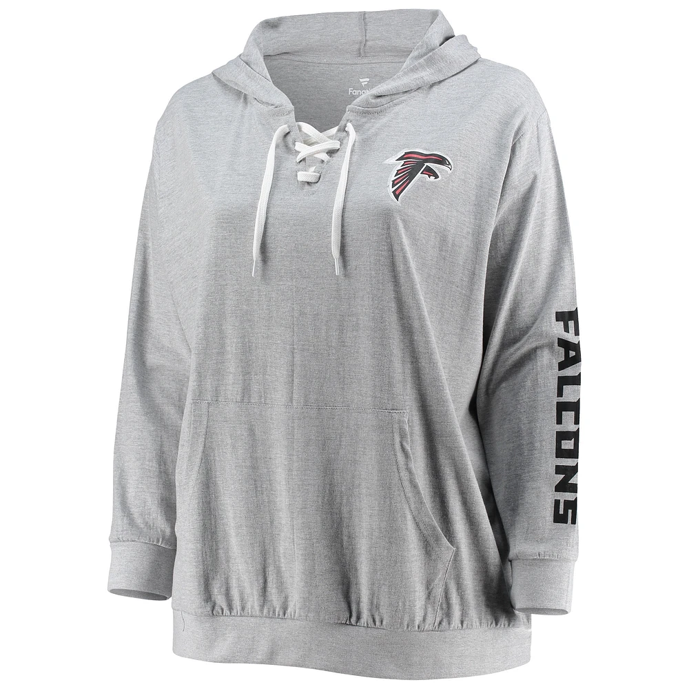 Women's Fanatics Heathered Gray Atlanta Falcons Plus Lace-Up Pullover Hoodie