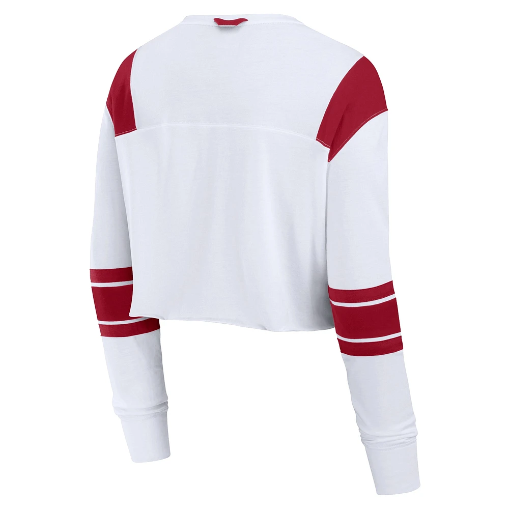 Women's Fanatics  White Atlanta Falcons Stretch Cropped Fashion Long Sleeve T-Shirt