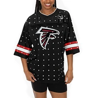 Women's Gameday Couture Black Atlanta Falcons Kickoff Time Allover Rhinestone Sports Stripe Jersey V-Neck T-Shirt