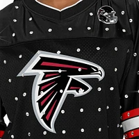 T-shirt à col en V jersey rayures sportives et strass pour femme Gameday Couture des Falcons d'Atlanta Kickoff Time