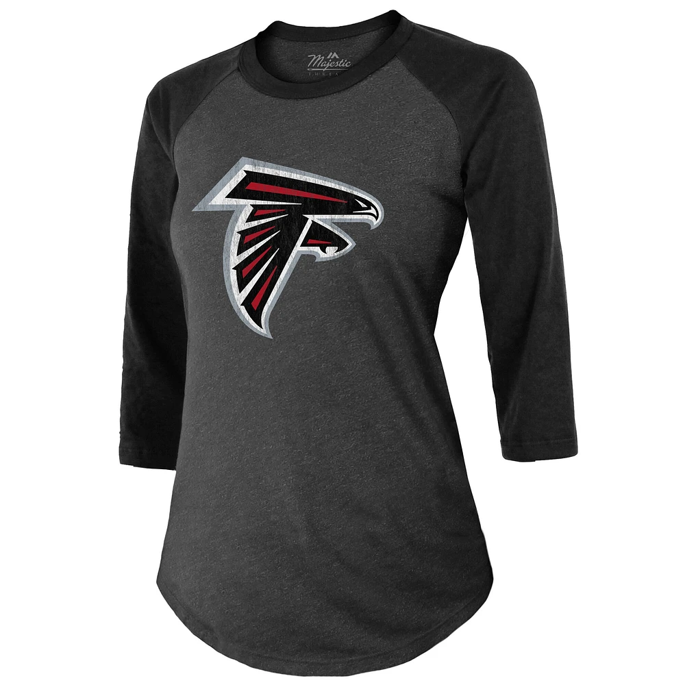 Women's Majestic Threads Bijan Robinson Black Atlanta Falcons Player Name & Number Tri-Blend 3/4-Sleeve Fitted T-Shirt