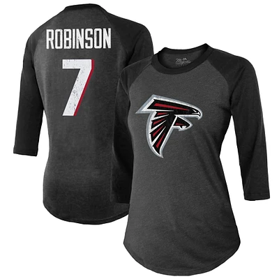 Majestic Threads pour femme Bijan Robinson Noir Atlanta Falcons Nom et numéro du joueur Tri-Blend T-shirt ajusté à manches 3/4