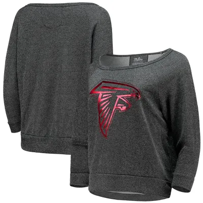 Atlanta Falcons Majestic Threads Women's Foil Logo Boat Neck Tri-Blend Raglan Pullover Sweatshirt - Black