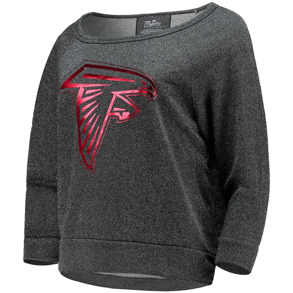 Majestic Threads Women's Majestic Threads Black Atlanta Falcons Foil Logo  Boat Neck Tri-Blend Raglan Pullover Sweatshirt