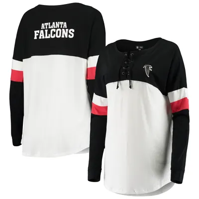 Atlanta Falcons New Era Women's Athletic Historic Varsity Lace-Up T-Shirt - Black/White