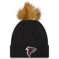 Bonnet en tricot noir à revers enneigé Atlanta Falcons New Era pour femme avec pompon