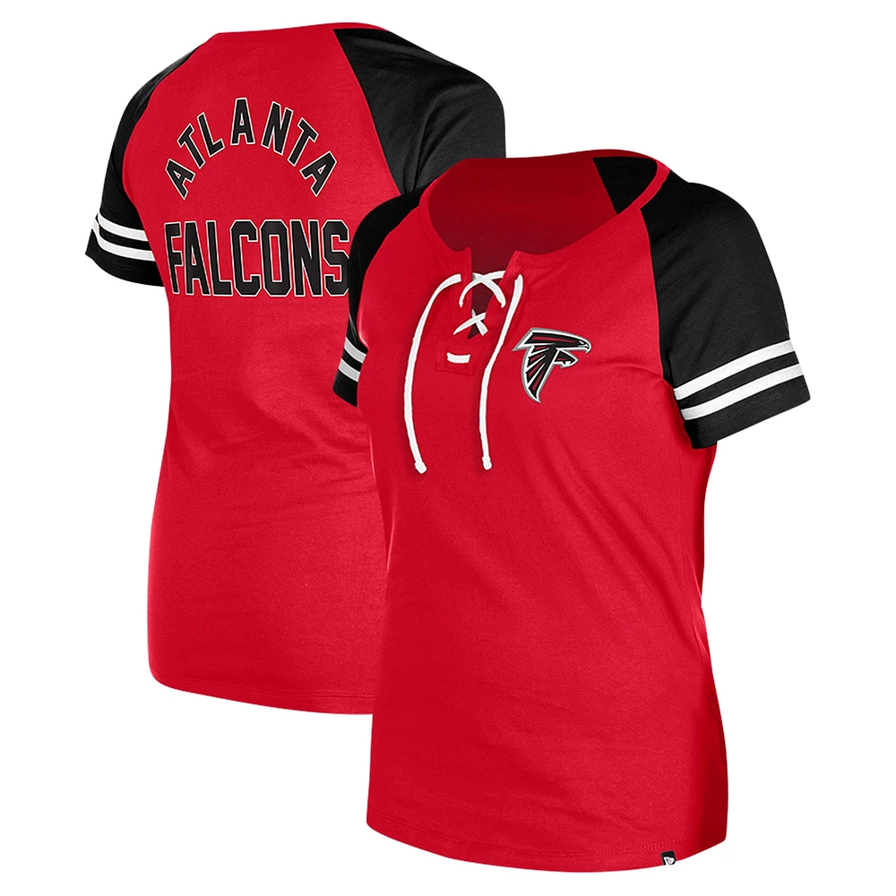 T-shirt raglan à lacets rouge Atlanta Falcons New Era pour femme