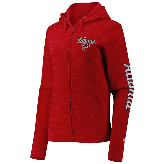 Sweat à capuche entièrement zippé pour femme Atlanta Falcons Reverse Space-Dye rouge New Era