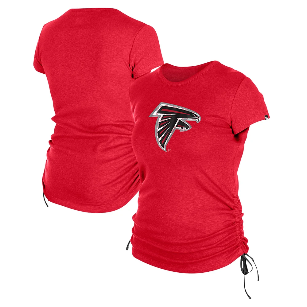 T-shirt froncé sur le côté des Atlanta Falcons New Era pour femme rouge