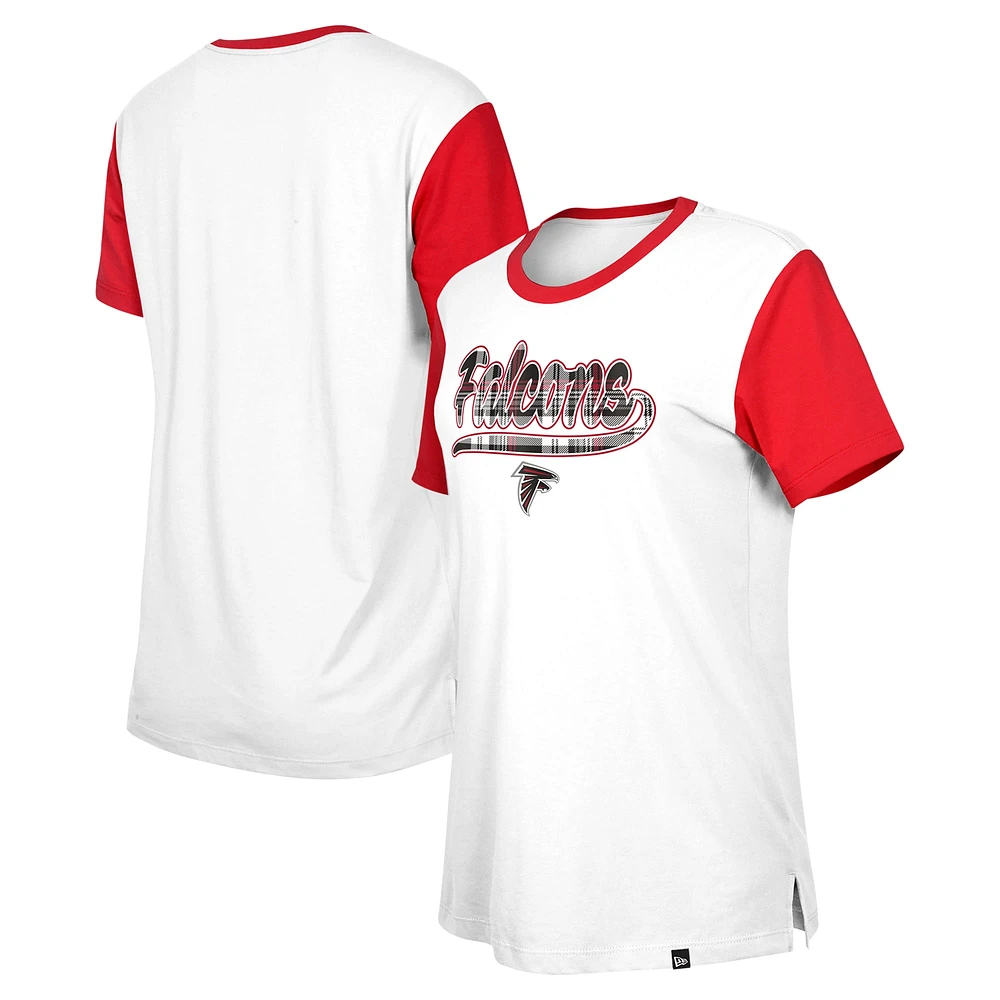 T-shirt 3rd Down des Falcons d'Atlanta New Era blanc/rouge pour femme