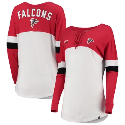 Atlanta Falcons New Era Women's Athletic Varsity Lace-Up V-Neck Long Sleeve T-Shirt - White/Red