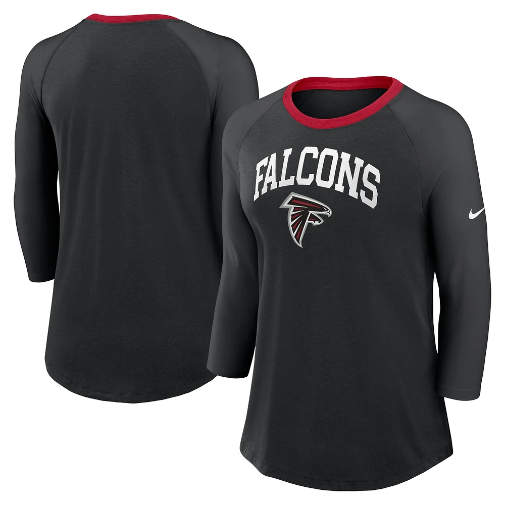 T-shirt à manches 3/4 raglan Nike Atlanta Falcons pour femme noir