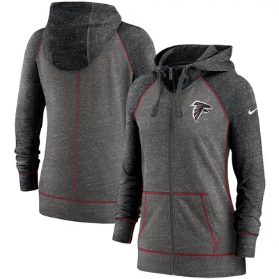 Atlanta Falcons Nike Women's Gym Vintage Raglan Full-Zip Hoodie - Heathered Charcoal/Black