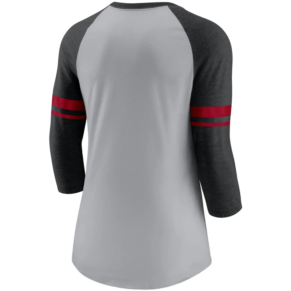 Women's Nike Heathered Gray/Black Atlanta Falcons Stripe Mesh Nickname Tri-Blend 3/4-Sleeve T-Shirt